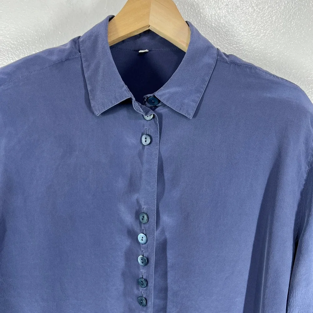 Silk Button‎ Down Shirt Long Sleeve Blouse Top Relaxed Fit Size 40 Shoulder Pad - Picture 6 of 10